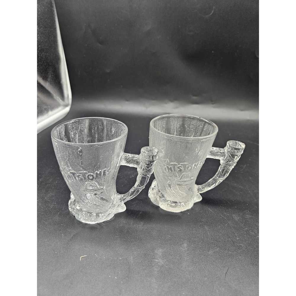 1993 The Flintstones McDonald's Glass Mugs * Set Of 2 * Clear/Embossed